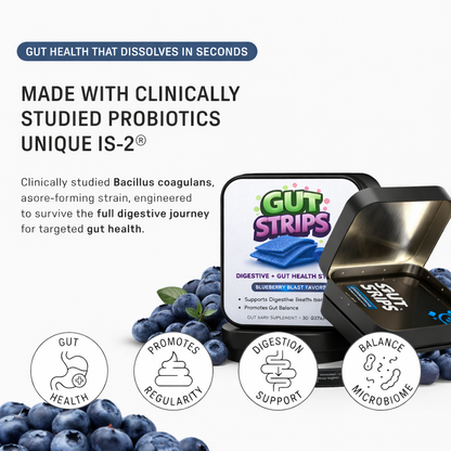 Gut Strips – Probiotic Dissolve Strips for Gut Health & Digestion – 10 Billion CFU, Sugar-Free (30 Strips)